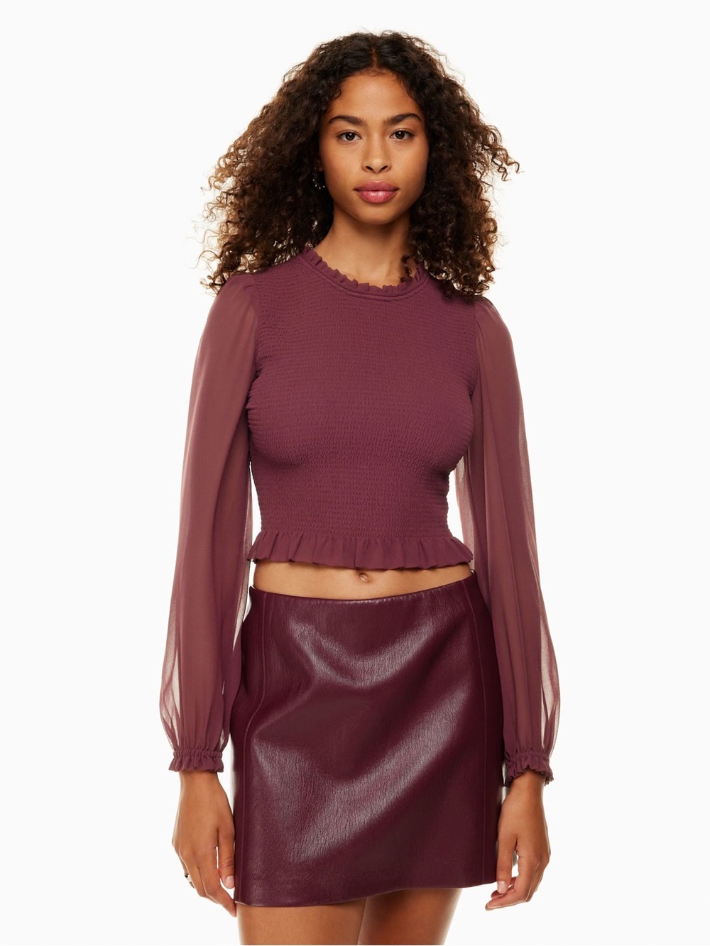 NEW Aritzia Wilfred Tempest Blouse Smocked chiffon blouse Spiced Burgundy size M